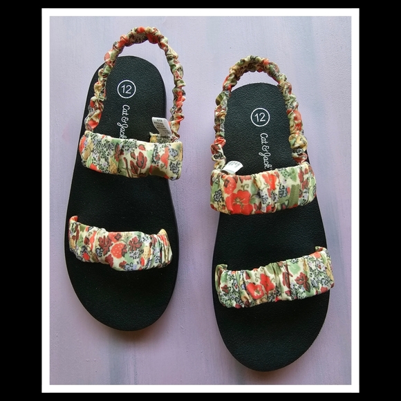 2 Pairs! Little Girl's Sandals- Cat & Jack- Sz 12 - Picture 2 of 5